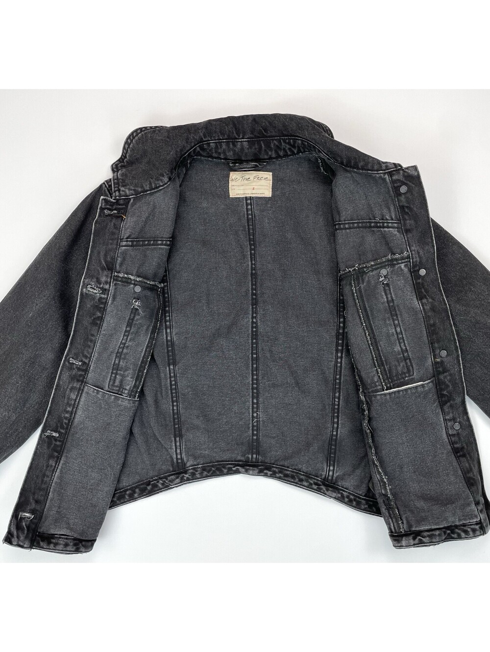 Free People We The Free Jade Denim Jacket Washed Black Cotton Trucker S - Picture 4 of 9